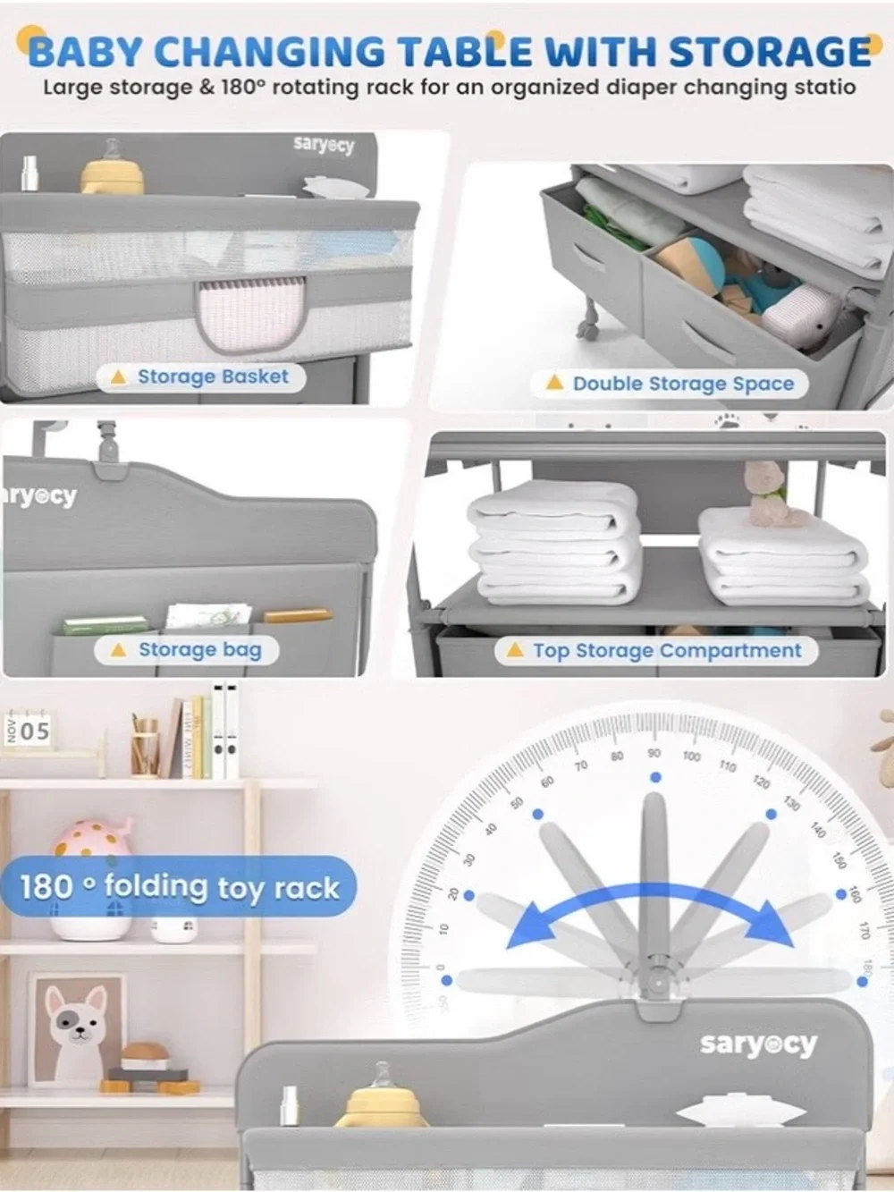 Saryocy Gray Baby Changing Station with Toy Arch and Storage
